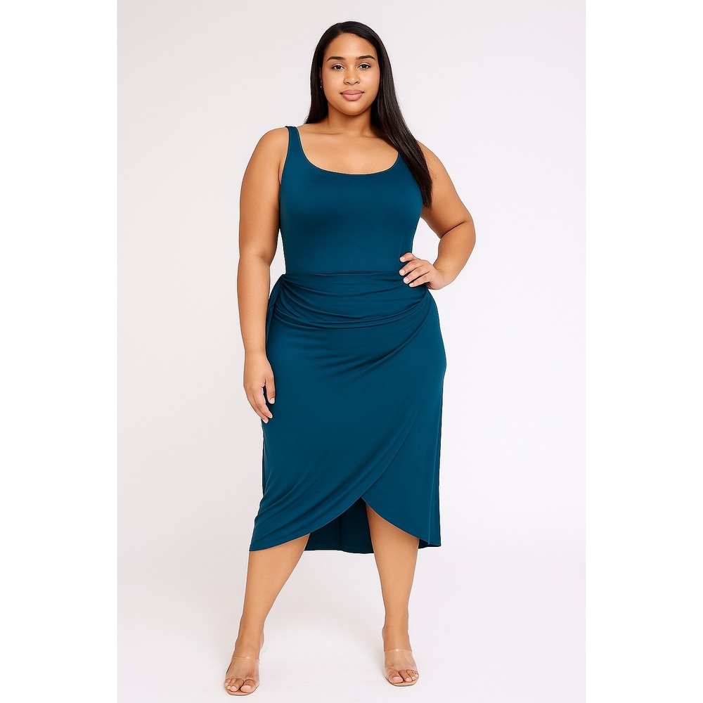 And Now This Trendy Plus Size Side-Tie MIDI Dress Navy Women's Size 1X